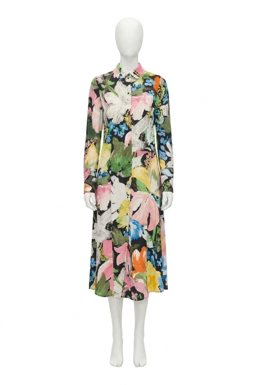 NEW STINE GOYA front placket midi polo dress in flowers under the sun